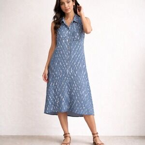 Grace Elements Blue Tencel Denim Shirt Dress Size Medium High-Low Hem Boho‎ Midi